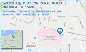 PRACOWNIA TOMOGRAFII KOMPUTEROWEJ 06-500 MŁAWA UL.ANNY DOBRSKIEJ 1 - SAMODZIELNY PUBLICZNY ZAKŁAD OPIEKI ZDROWOTNEJ W MŁAWIE - ANNY DOBRSKIEJ 1,  MŁAWA