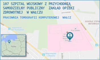 PRACOWNIA TOMOGRAFII KOMPUTEROWEJ - 107 SZPITAL WOJSKOWY Z PRZYCHODNIĄ SAMODZIELNY PUBLICZNY  ZAKŁAD OPIEKI ZDROWOTNEJ  W WAŁCZU - KOŁOBRZESKA 44,  WAŁCZ